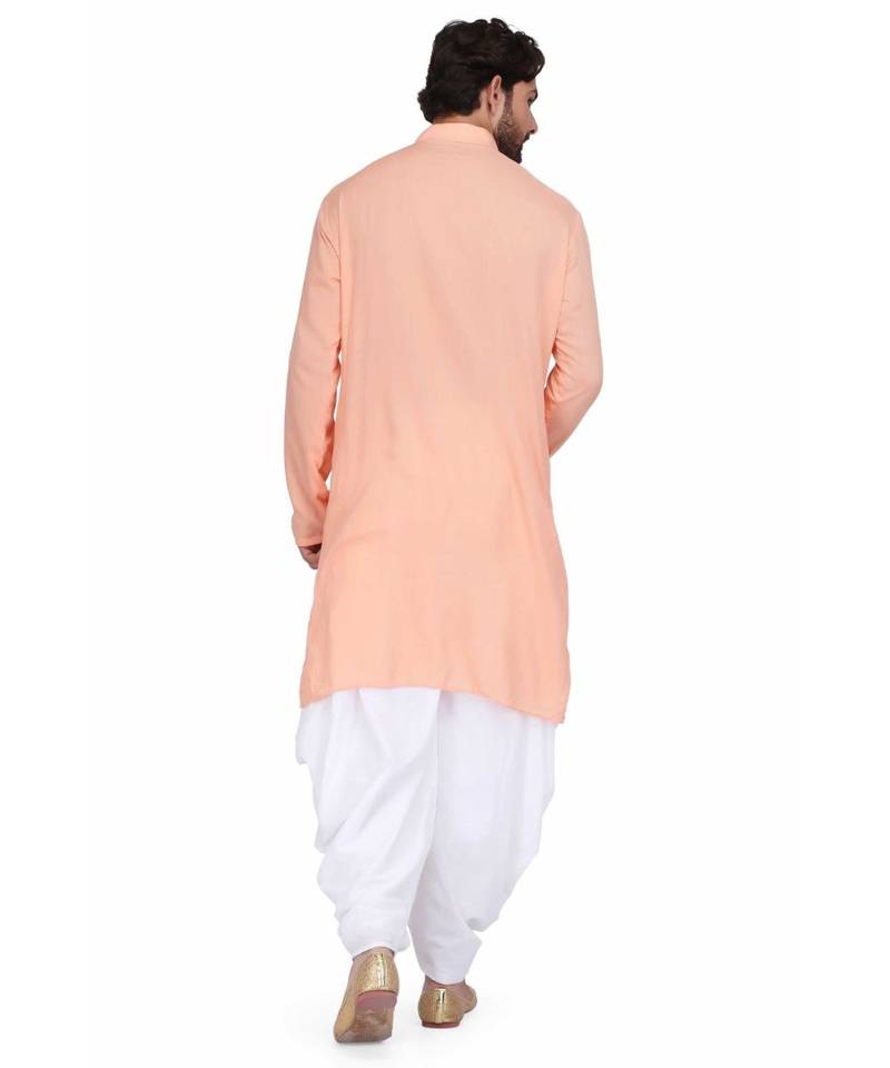 Designer  peach rayon kurta with with payjama