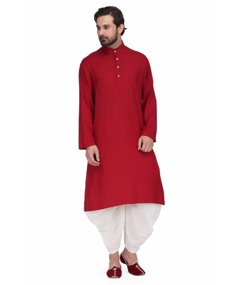 Designer maroon rayon kurta with with payjama