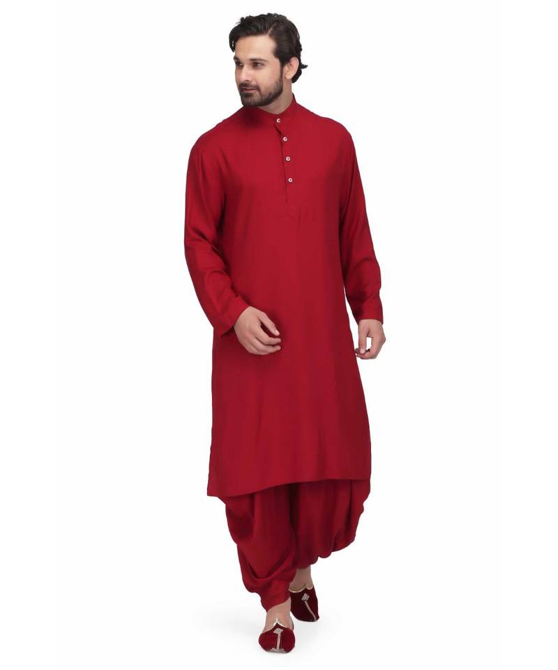 Designer maroon rayon kurta with with payjama