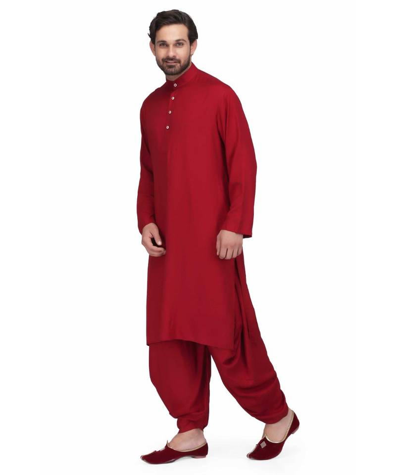 Designer maroon rayon kurta with with payjama