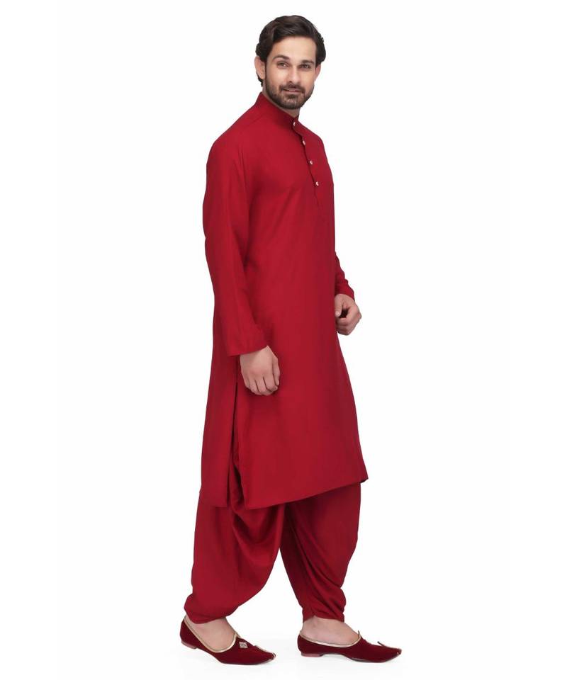 Designer maroon rayon kurta with with payjama