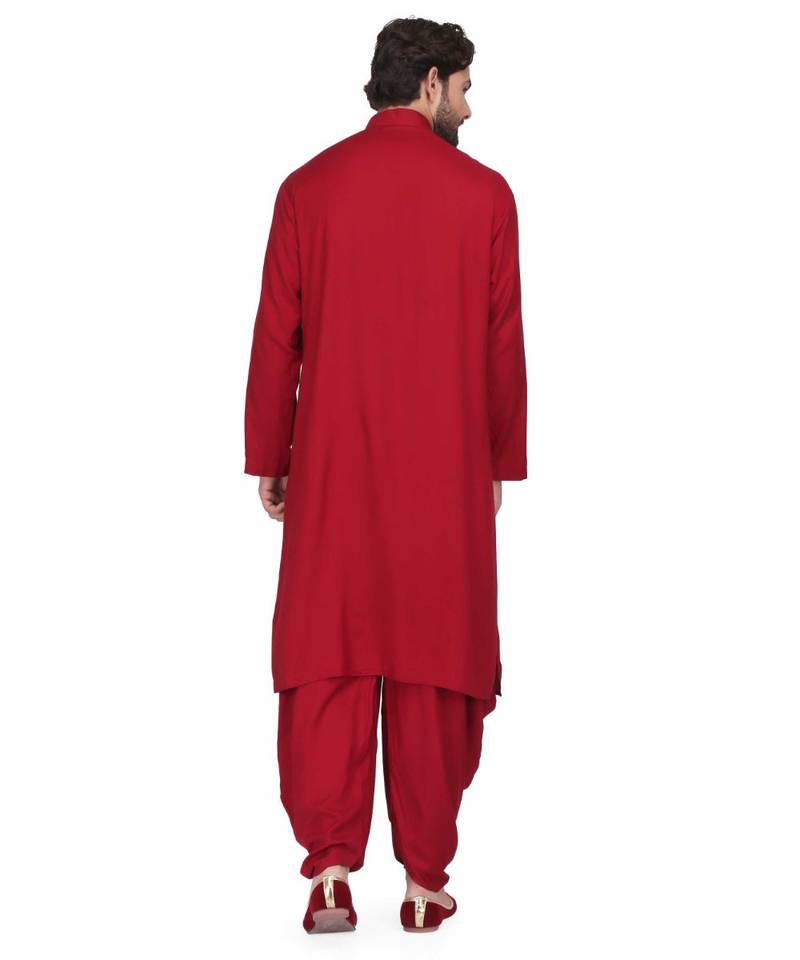 Designer maroon rayon kurta with with payjama