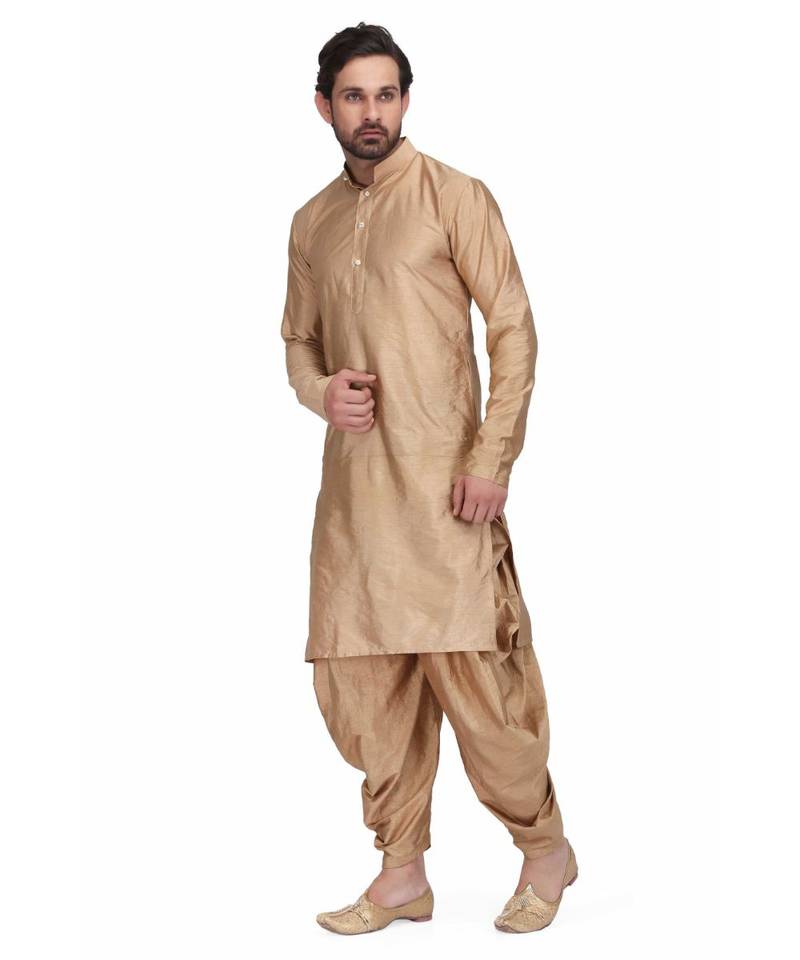 Designer gold raw silk kurta with with payjama
