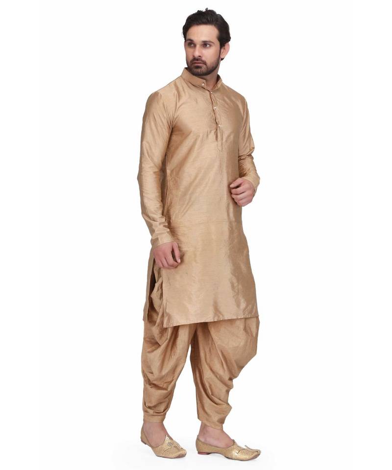 Designer gold raw silk kurta with with payjama