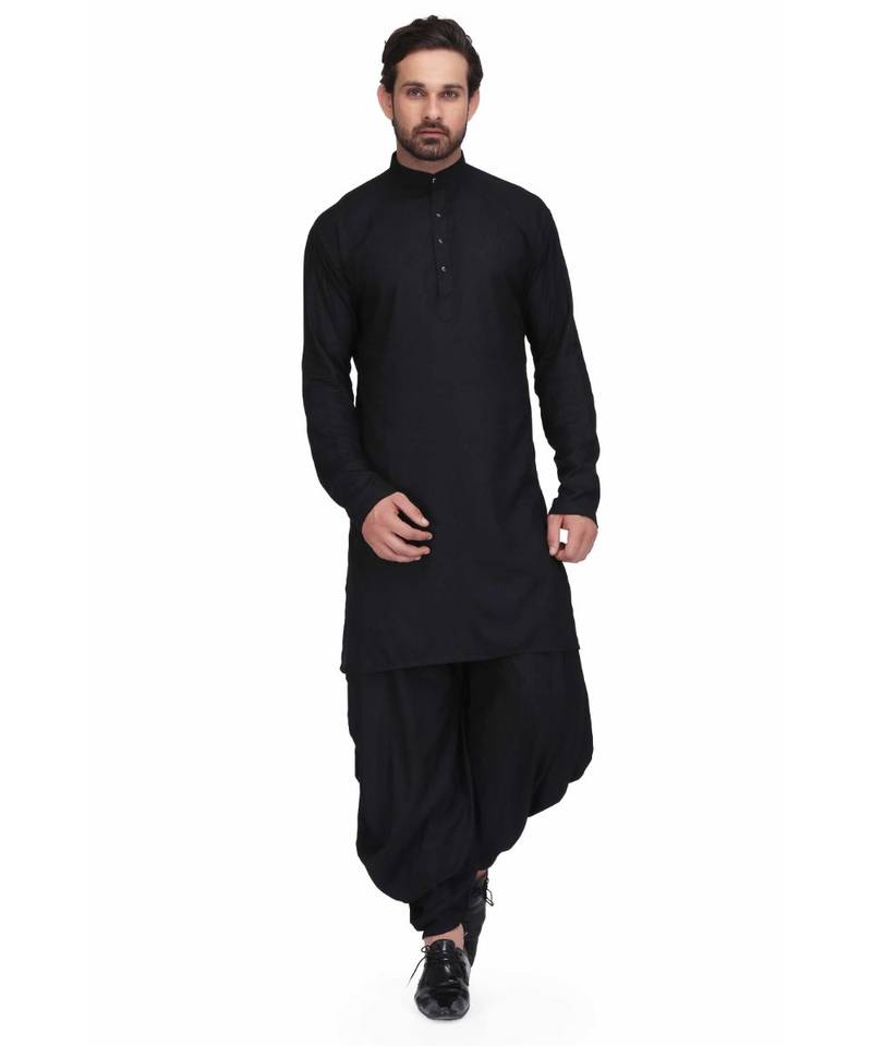 Designer black rayon kurta with with payjama