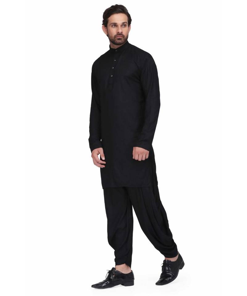 Designer black rayon kurta with with payjama