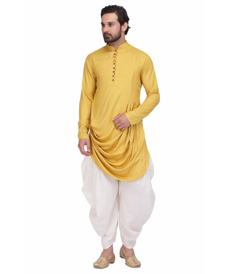 Designer mustared yellow drepe rayon kurta with with payjama