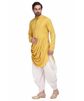 Designer mustared yellow drepe rayon kurta with with payjama 3