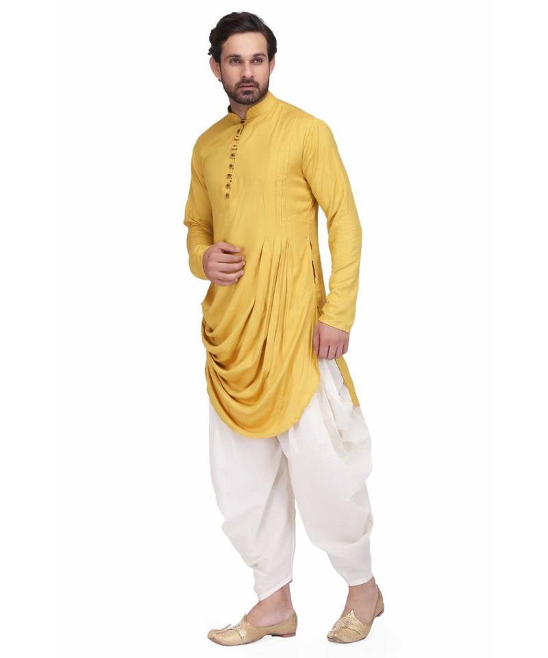 Designer mustared yellow drepe rayon kurta with with payjama