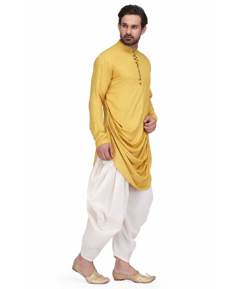 Designer mustared yellow drepe rayon kurta with with payjama