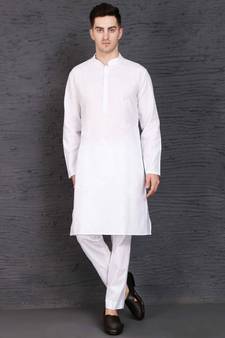 White cotton kurta with Slim Fit Pant
