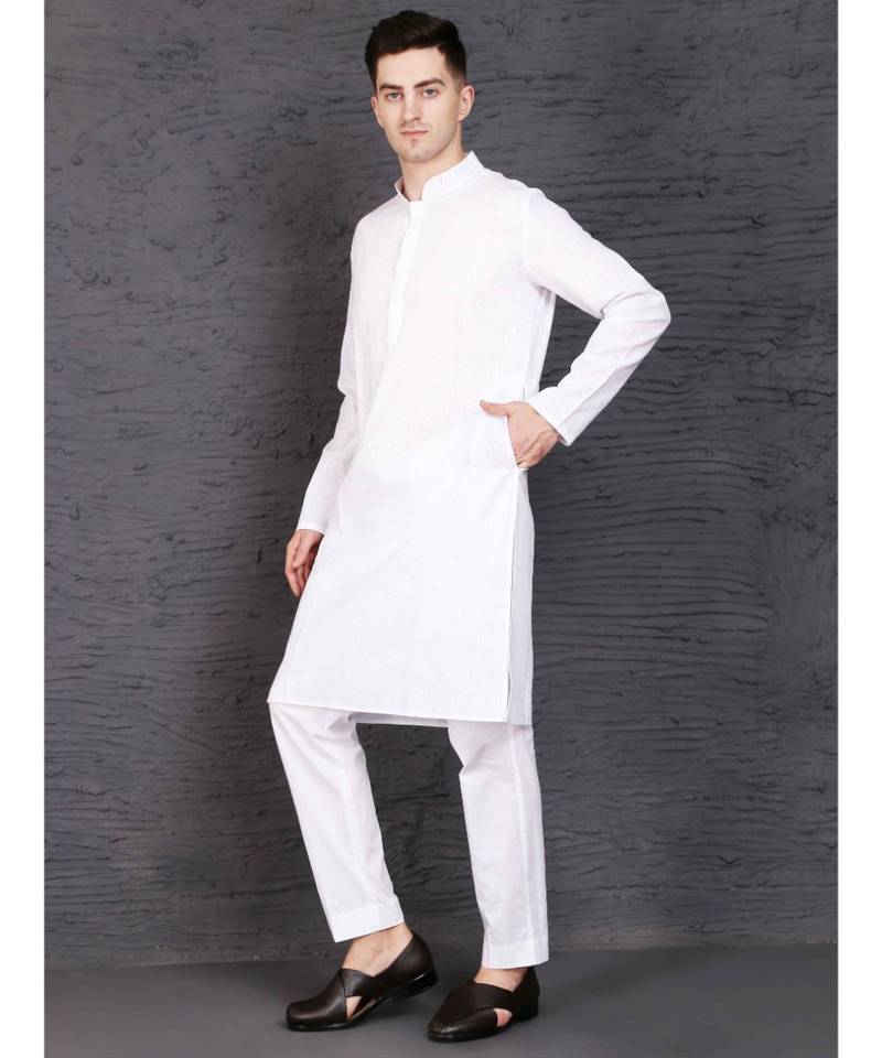 White cotton kurta with Slim Fit Pant