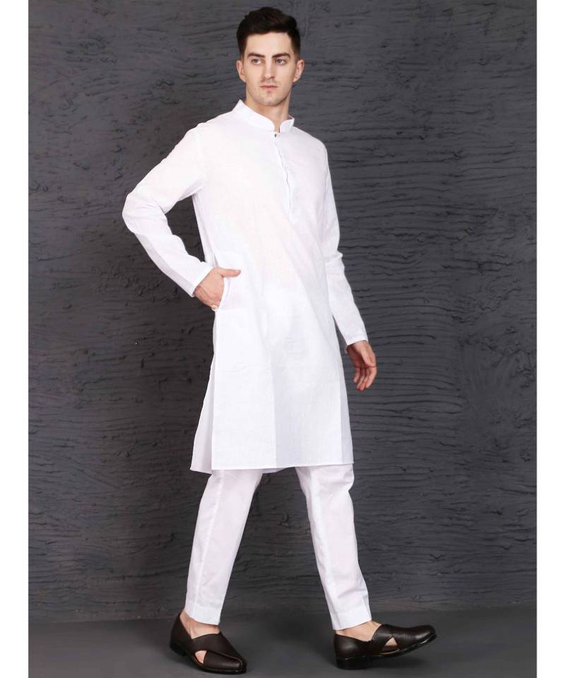 White cotton kurta with Slim Fit Pant