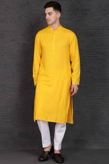 yellow rayon kurta with Slim Fit Pant