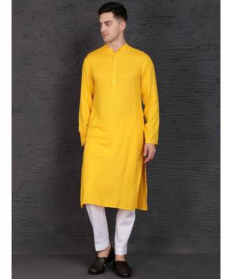 yellow rayon kurta with Slim Fit Pant 1
