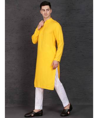 yellow rayon kurta with Slim Fit Pant 2