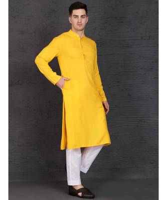 yellow rayon kurta with Slim Fit Pant 3