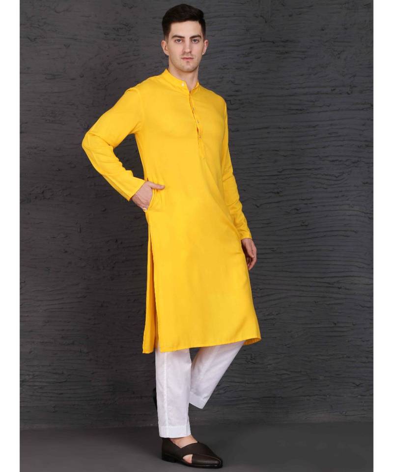yellow rayon kurta with Slim Fit Pant