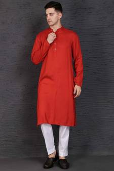 Rust rayon kurta with Slim Fit Pant