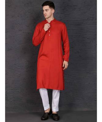 Rust rayon kurta with Slim Fit Pant 1