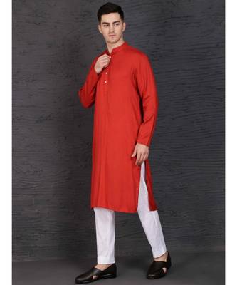 Rust rayon kurta with Slim Fit Pant 2
