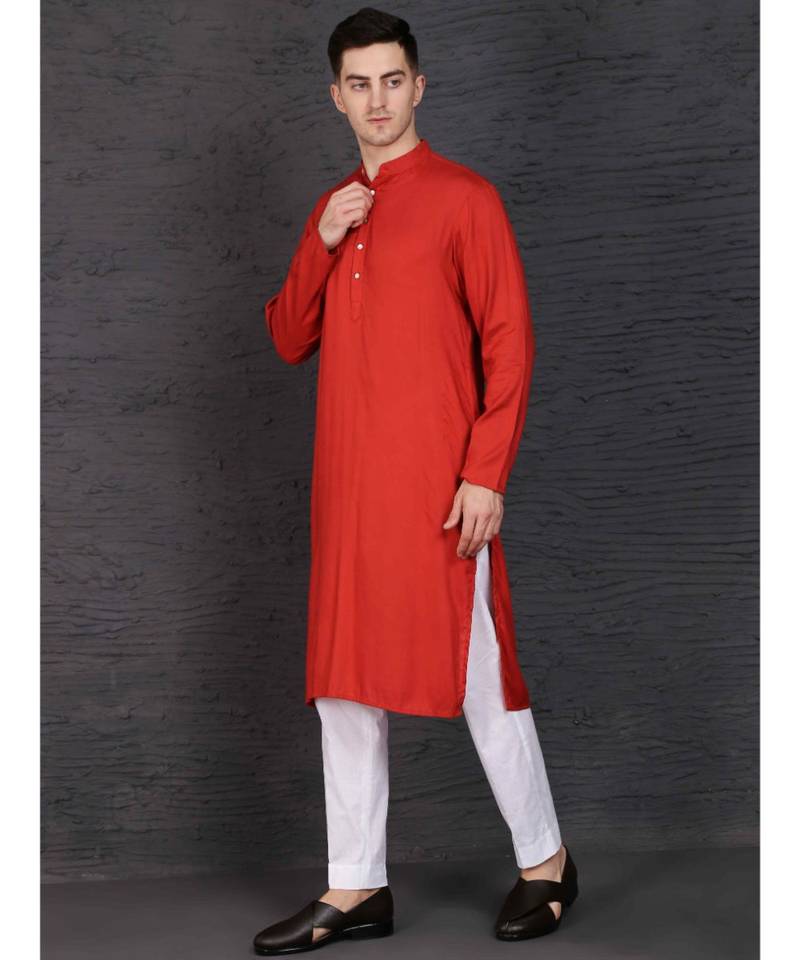Rust rayon kurta with Slim Fit Pant