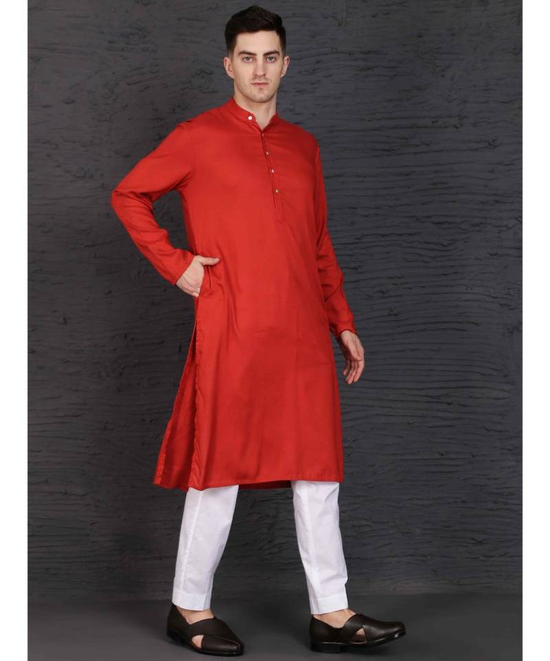 Rust rayon kurta with Slim Fit Pant
