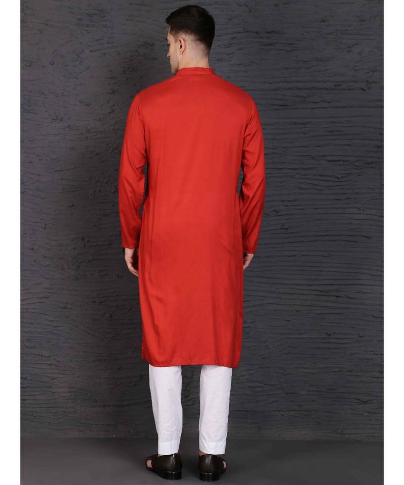 Rust rayon kurta with Slim Fit Pant