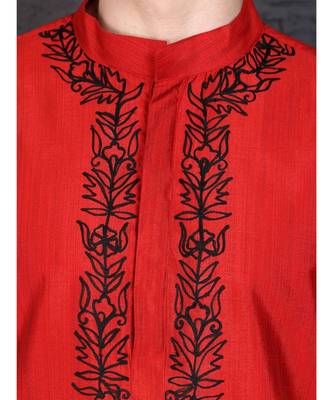 Red raw silk kurta with Dhoti 5