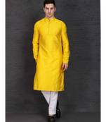 Yellow raw silk kurta with Slim Fit Pant