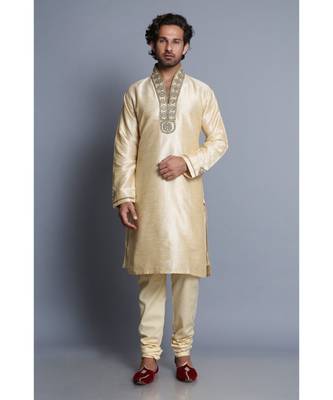 Creme raw silk kurta pajama set 1