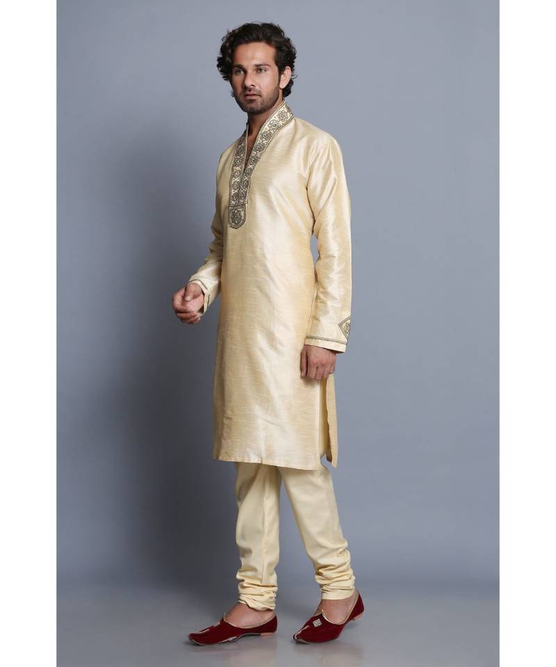 Creme raw silk kurta pajama set