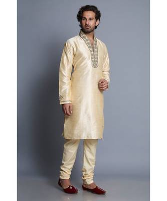 Creme raw silk kurta pajama set 3