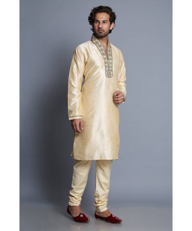 Creme raw silk kurta pajama set