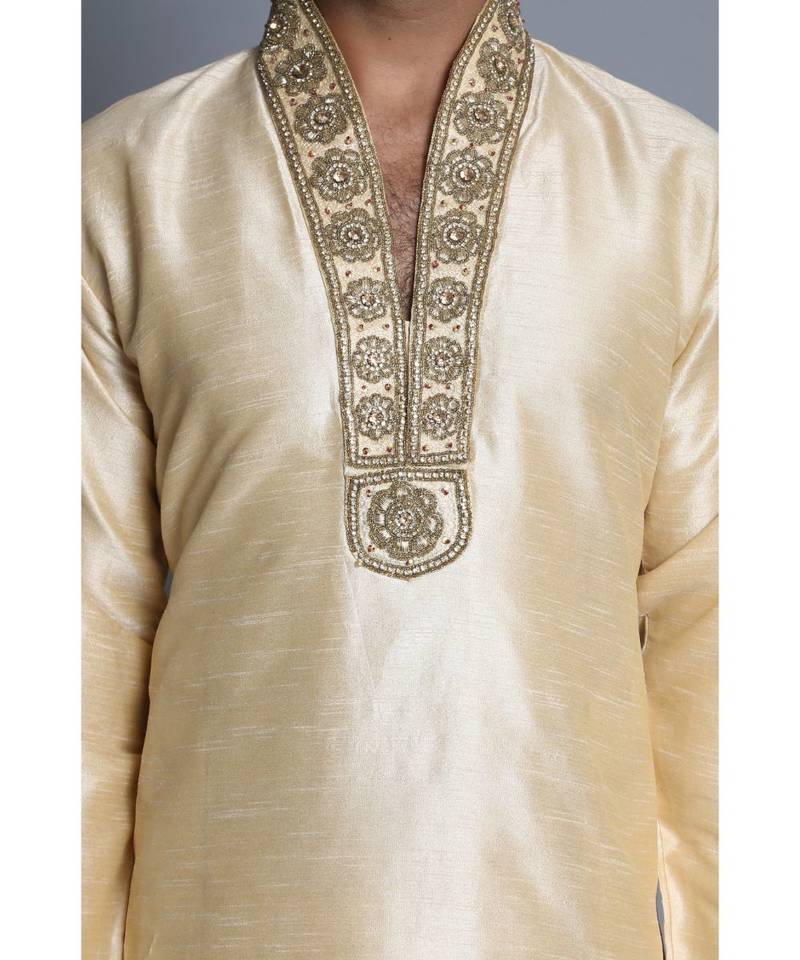 Creme raw silk kurta pajama set