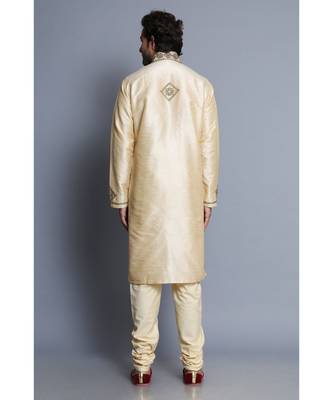 Creme raw silk kurta pajama set 5