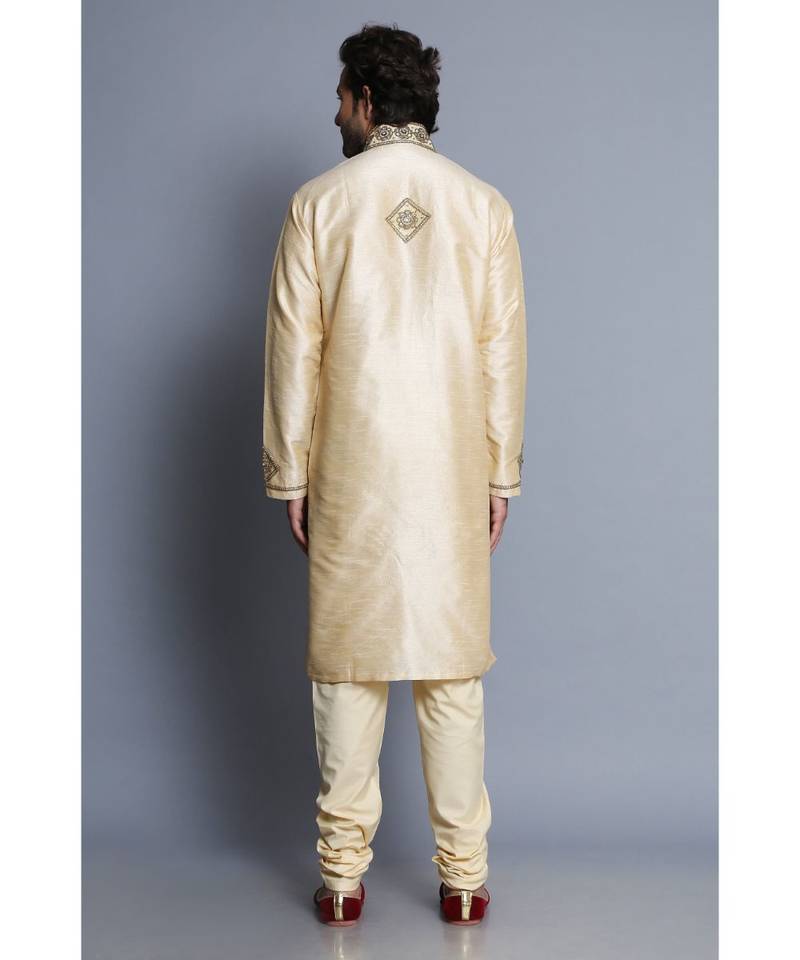 Creme raw silk kurta pajama set