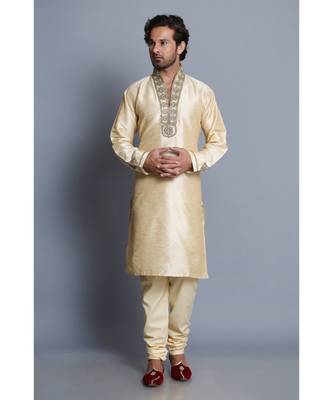 Creme raw silk kurta pajama set 6