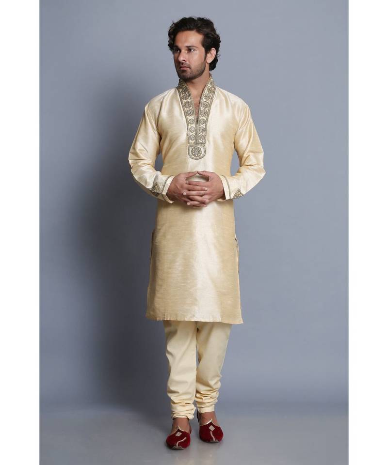 Creme raw silk kurta pajama set