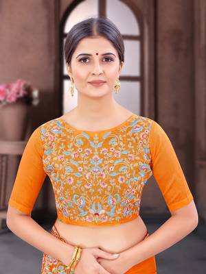 Mustard embroidered fancy fabric saree with blouse 2