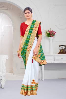 Green embroidered georgette saree with blouse 1