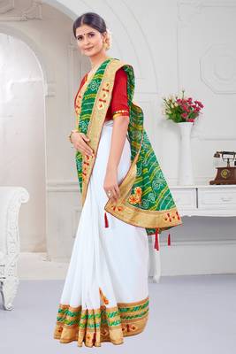 Green embroidered georgette saree with blouse 3