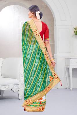Green embroidered georgette saree with blouse 4