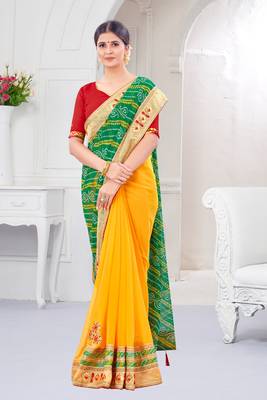 Green embroidered georgette saree with blouse 1