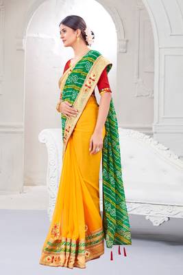 Green embroidered georgette saree with blouse 2