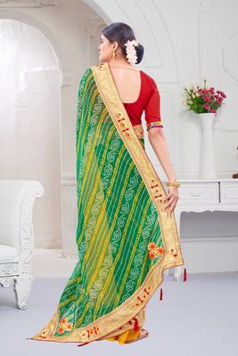 Green embroidered georgette saree with blouse 3