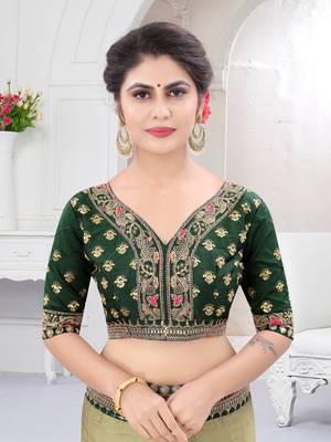 Dark green embroidered fancy fabric saree with blouse 2