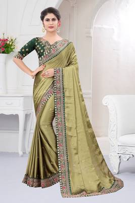 Dark green embroidered fancy fabric saree with blouse 1