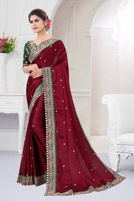 Maroon embroidered fancy fabric saree with blouse 2