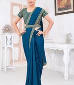 Green embroidered fancy fabric saree with blouse